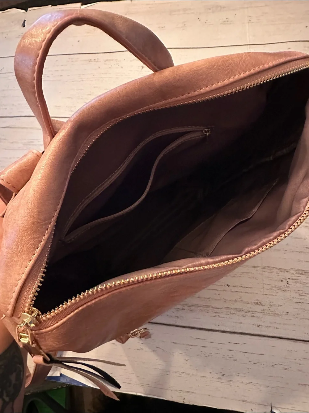 Blush Pink Vegan Leather Backpack with Colorful Strap